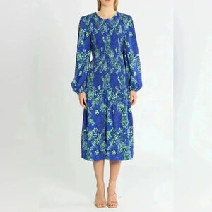 Never Fully Dressed Blue  Scarlet Midi Dress  Dropped Waist Smocked